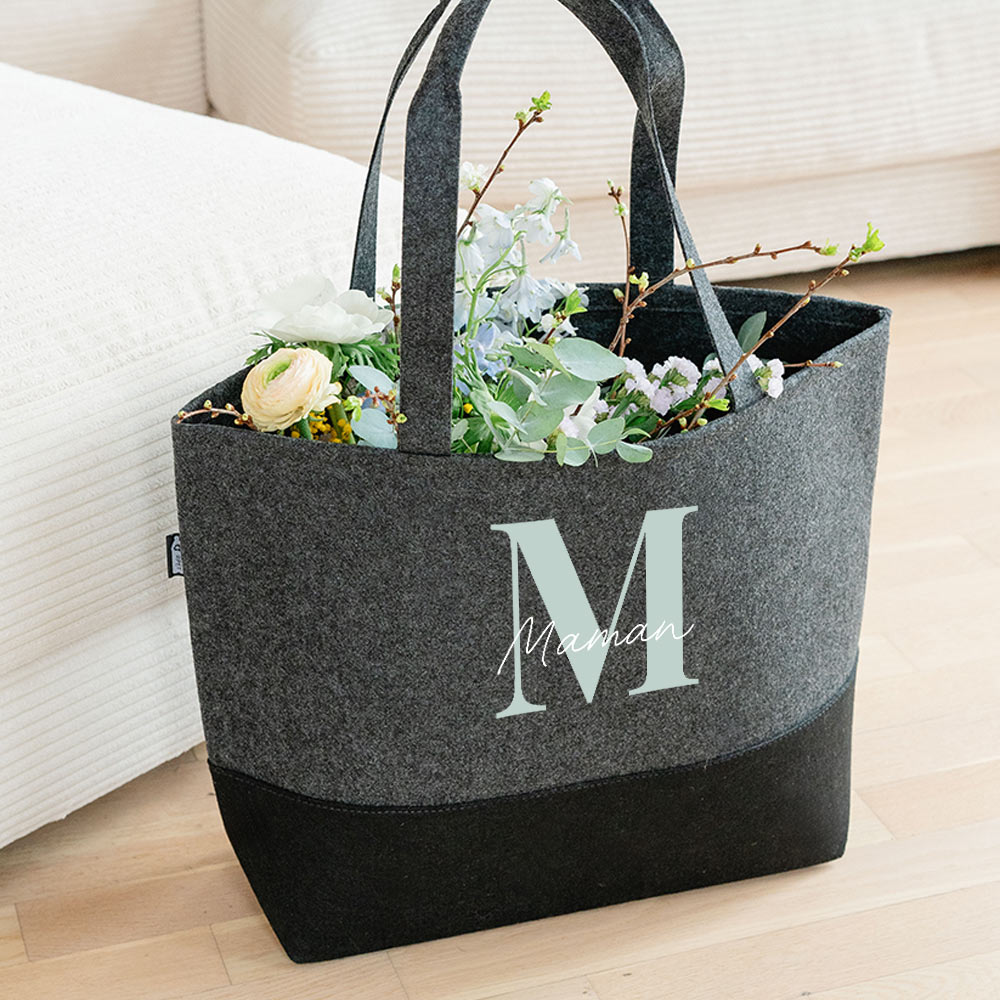 Sac cabas personnalisé en feutre avec Monogramme, Cadeau anniversaire, Cadeau femme, Cadeau pour sa copine, Cadeaux soeur, Cadeaux maman