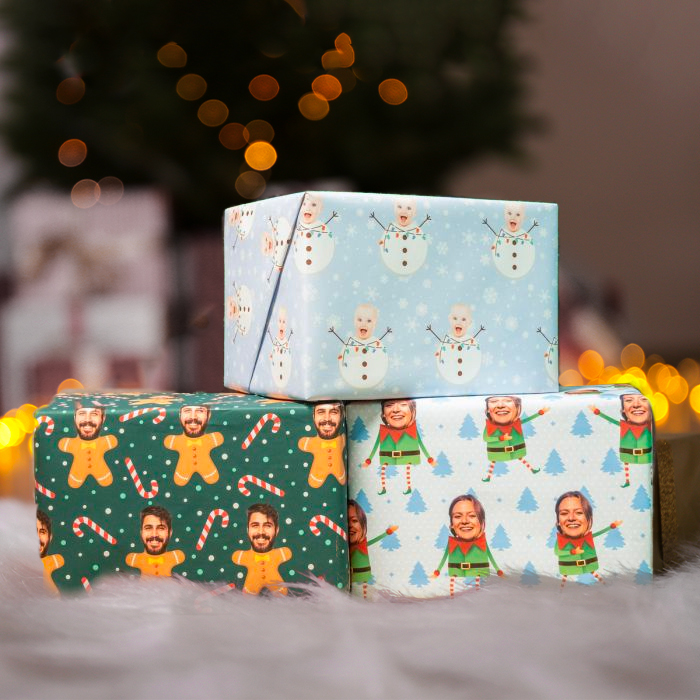 Papier cadeau personnalisé avec visage - Différents motifs, Cadeau Noël