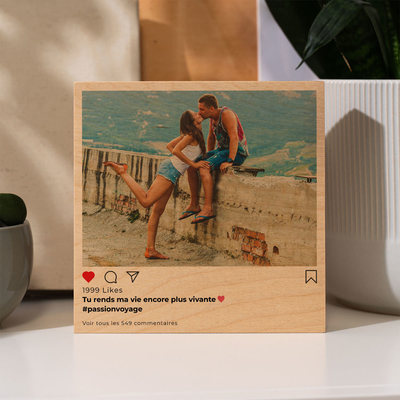 cadeau saint valentin homme Photo sur bois personnalisée - Design Instagram